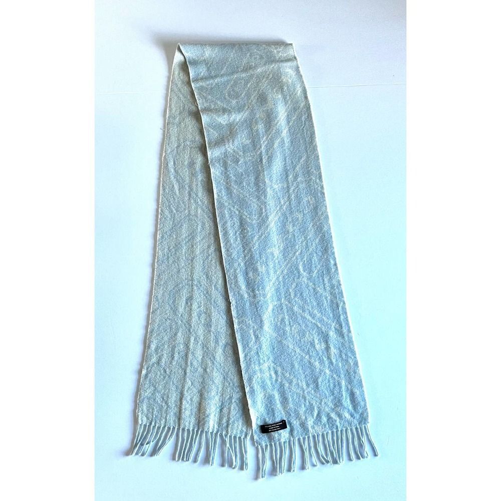 Coach Cashmere and Wool Logo Fringe Scarf Light Blue and Ivory Muffler Scarf - Picture 4 of 9